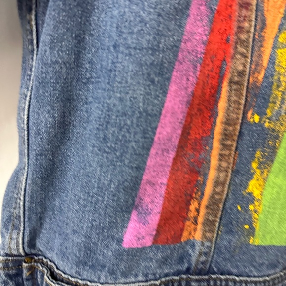 Judith March “Brunette” Distressed Rainbow Jean Jacket Small - Picture 4 of 10